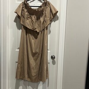 Eloquii tan Off-Shoulder Midi Dress